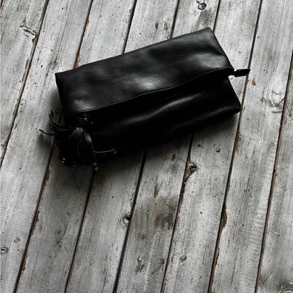Steve Madden Black Foldover Clutch w/ Tassel Accent